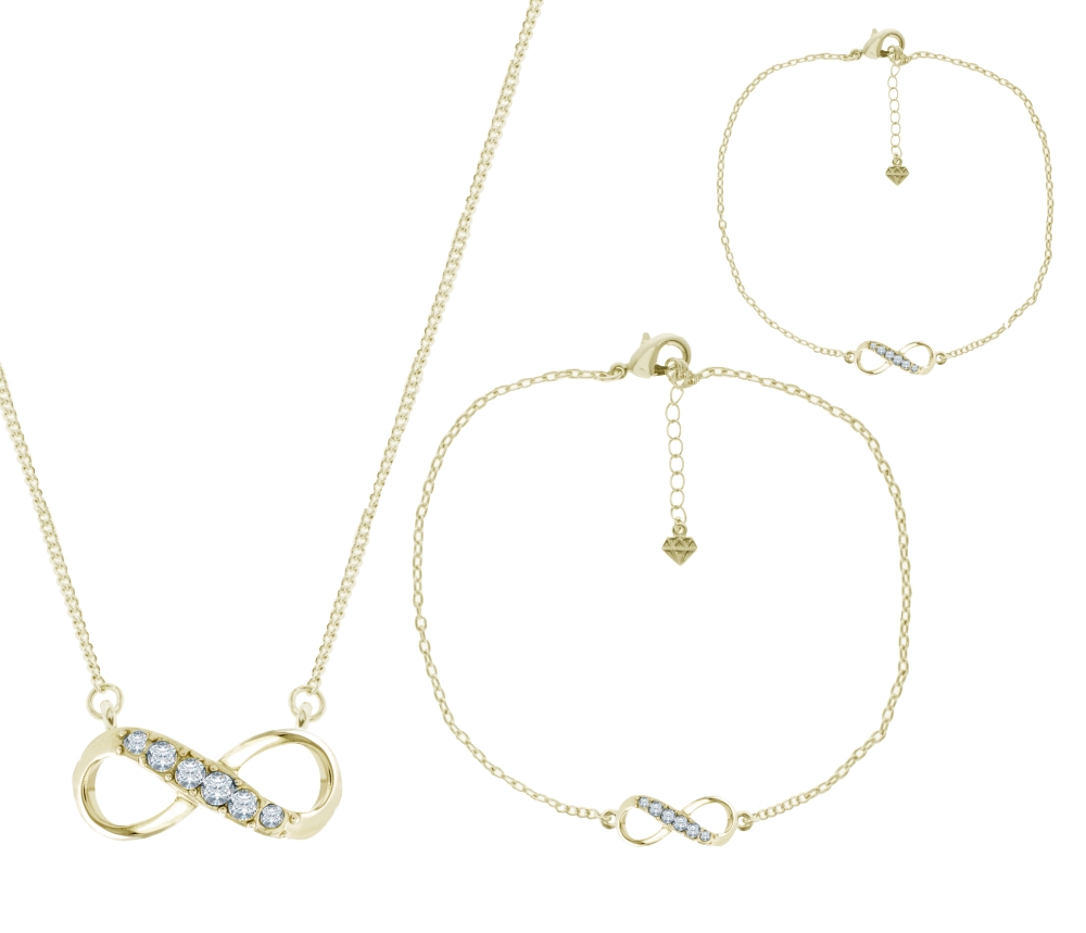 Infinity Pendant, Bracelet and Anklet in 14K Gold Plate